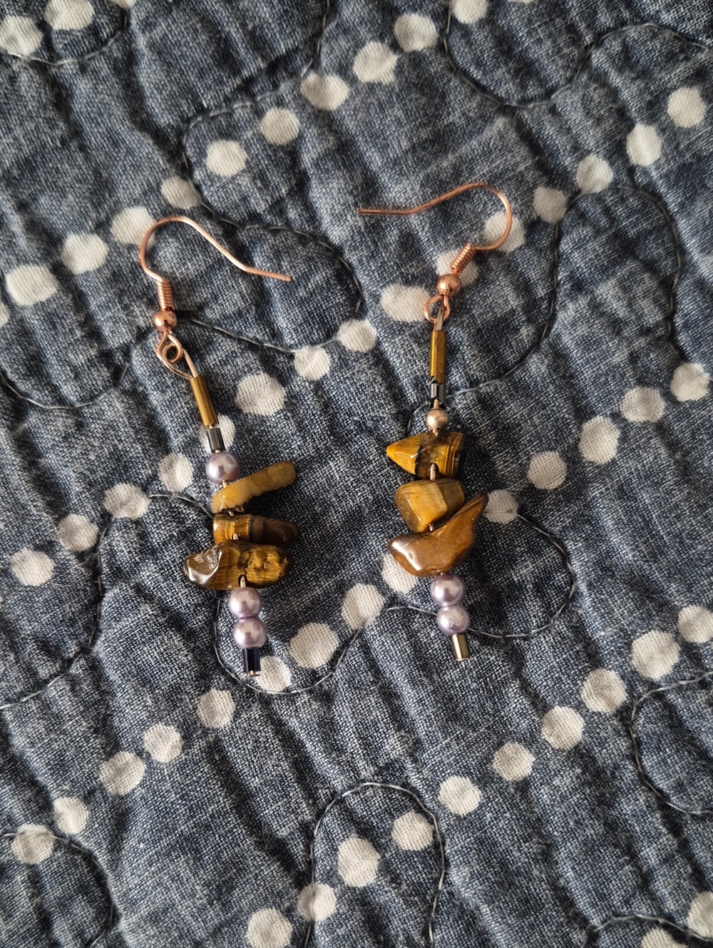 Handcrafted Tiger Eye Bead Dangle Earrings - Brown